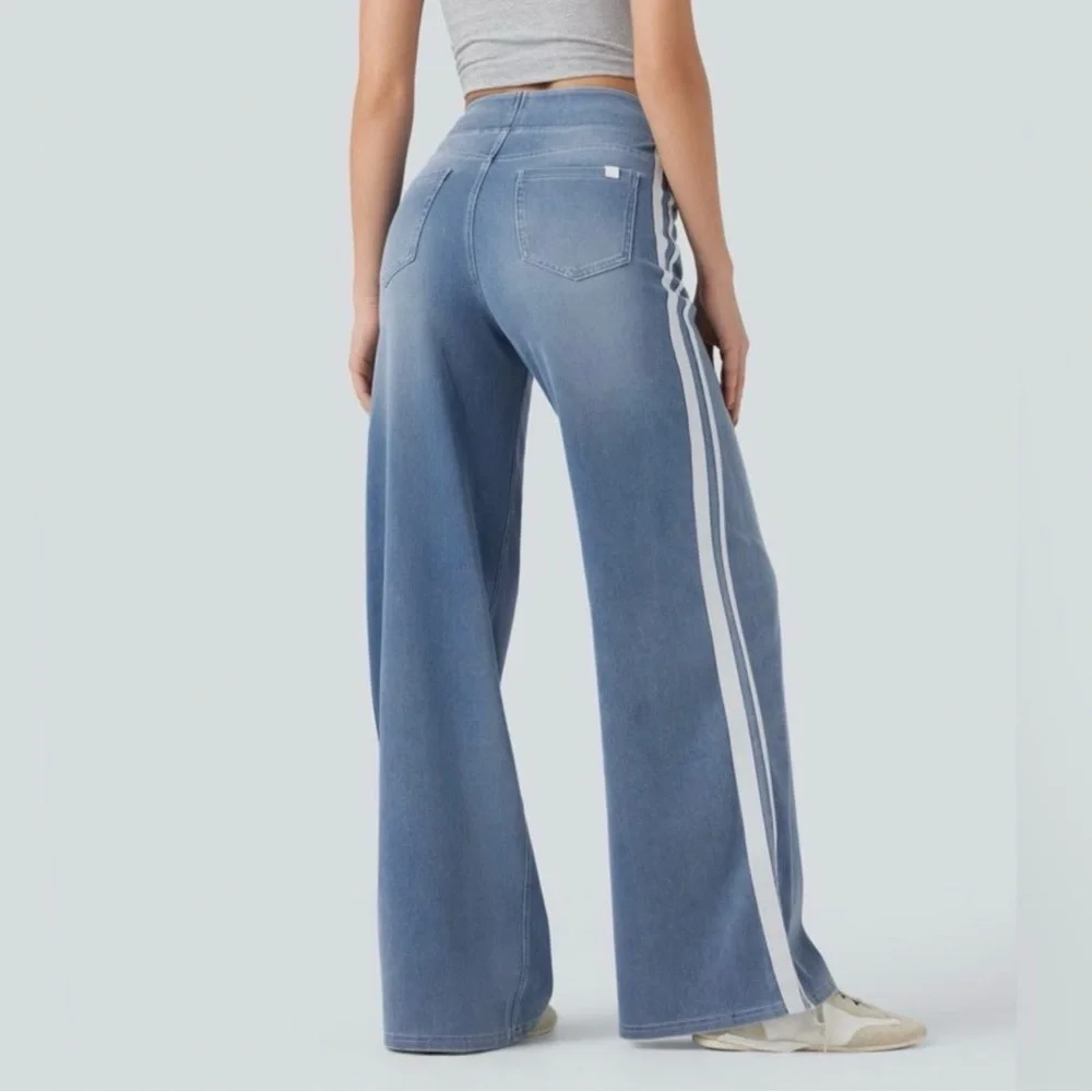 Halara Flex High Waist Stripe Wide Leg Washed Casual Jeans with Pockets Size XL - Picture 2 of 4